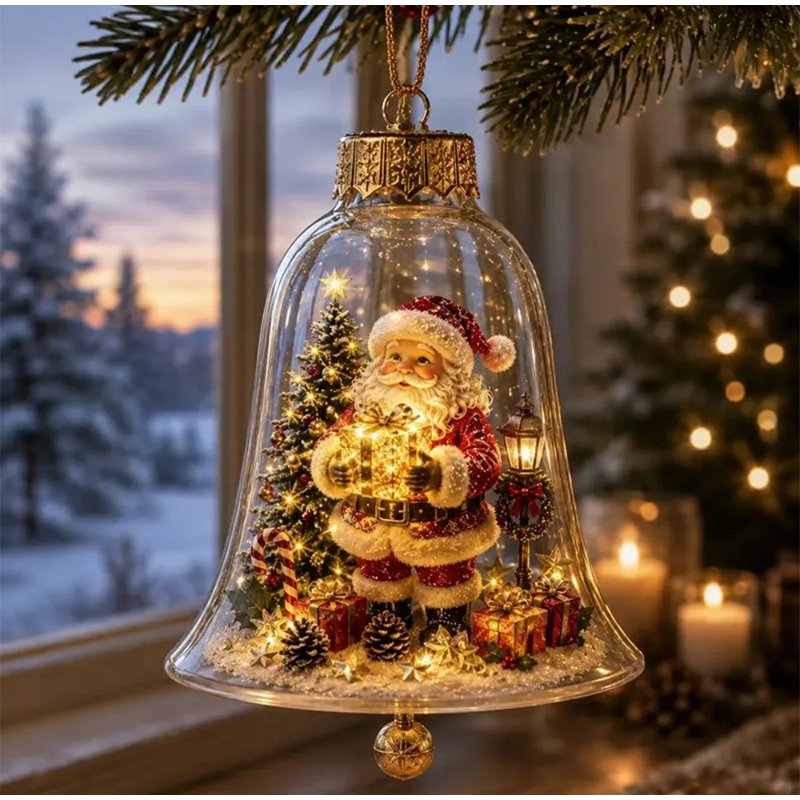 Plastic Dome Clear - 2026 Warme LED-kerstbelornamenten, mini-scène, lichtgevende LED-hanger,